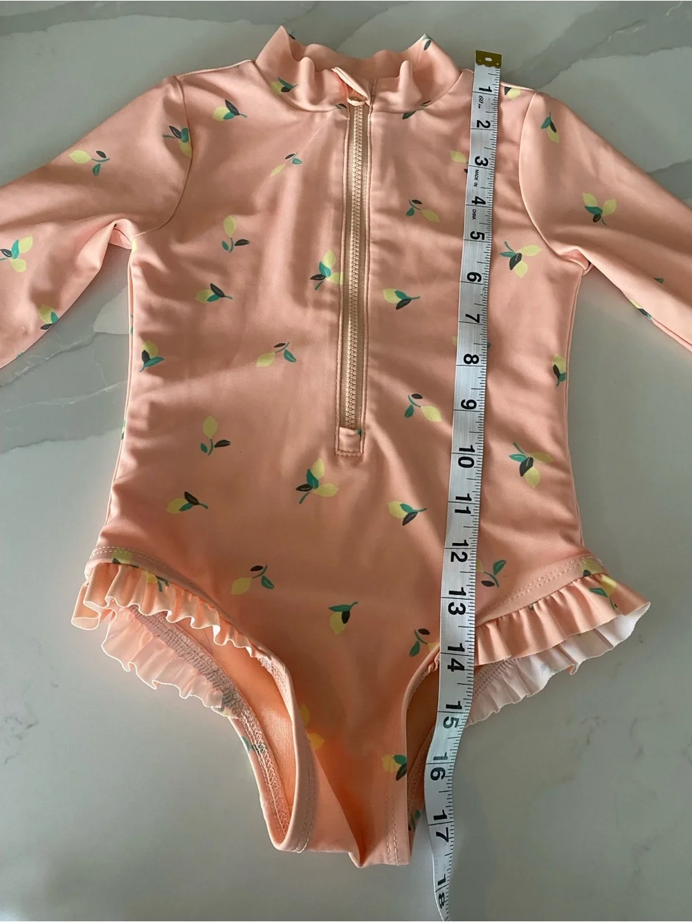 Gap Girls Pink lemon Long Sleeve Zip Ruffle One-Piece Swimsuit 3 Years